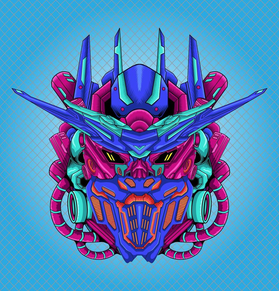 Detailed robot head warrior character illustration vector