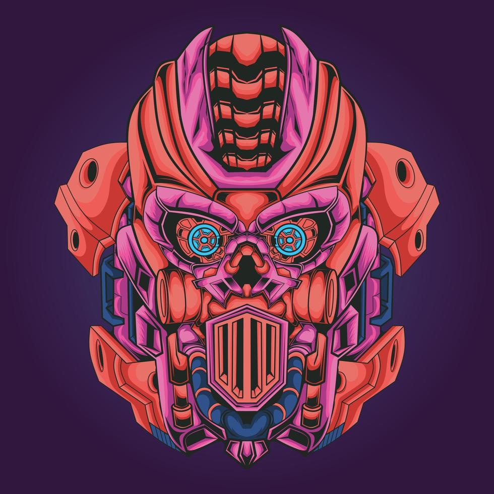 Dark warrior head robot illustration vector
