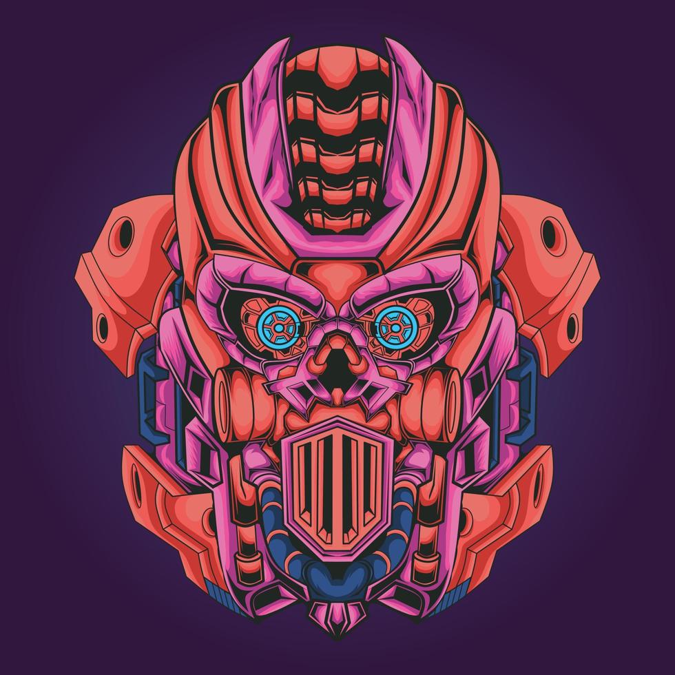 Dark warrior head robot illustration vector