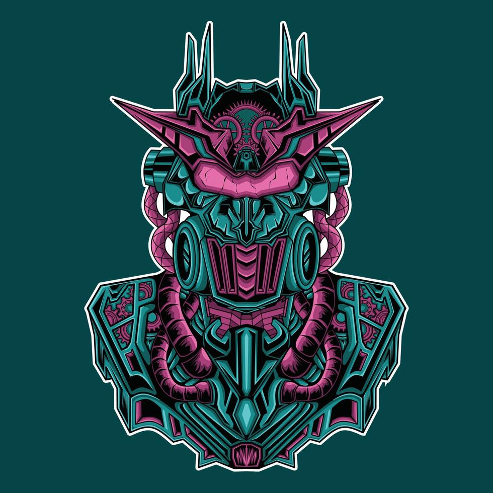 Mecha helmet head character design illustration vector