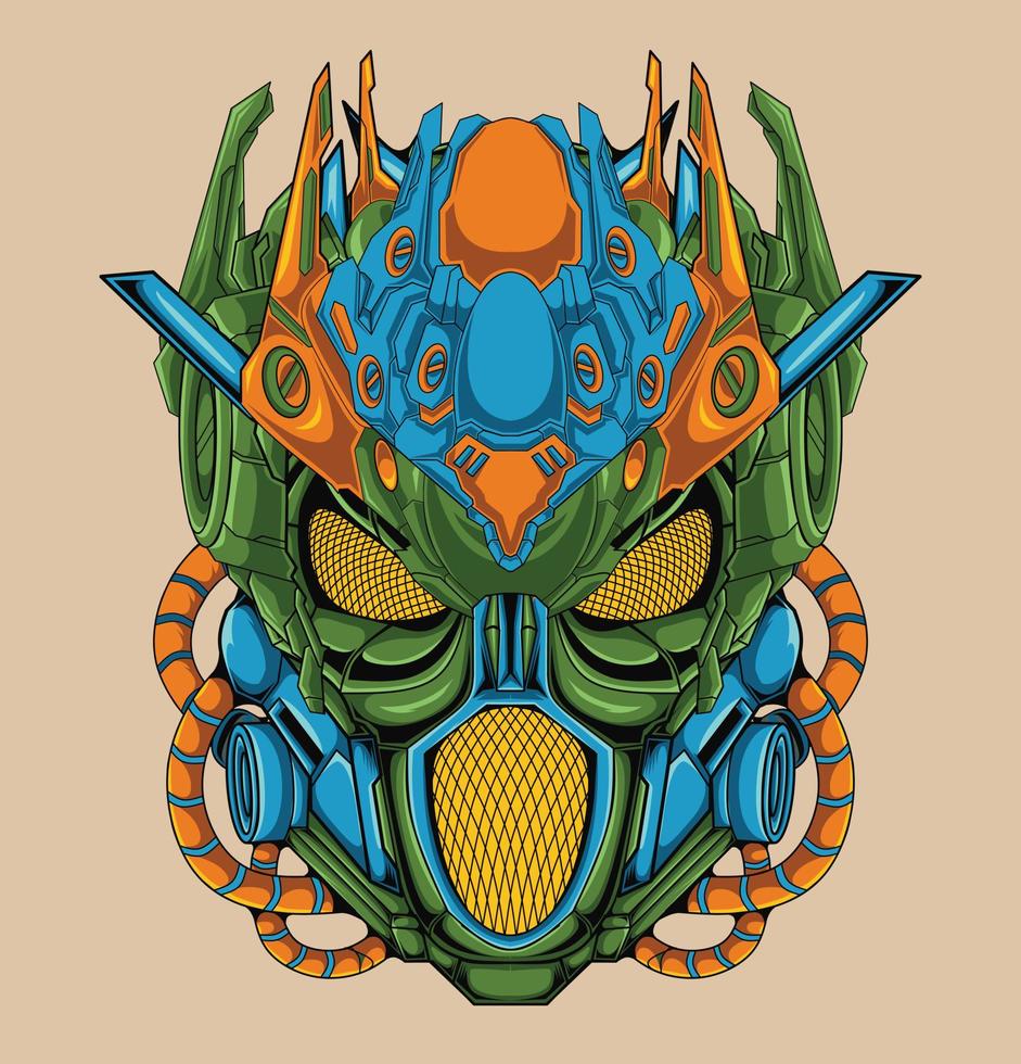 Detailed mecha head character illustration vector