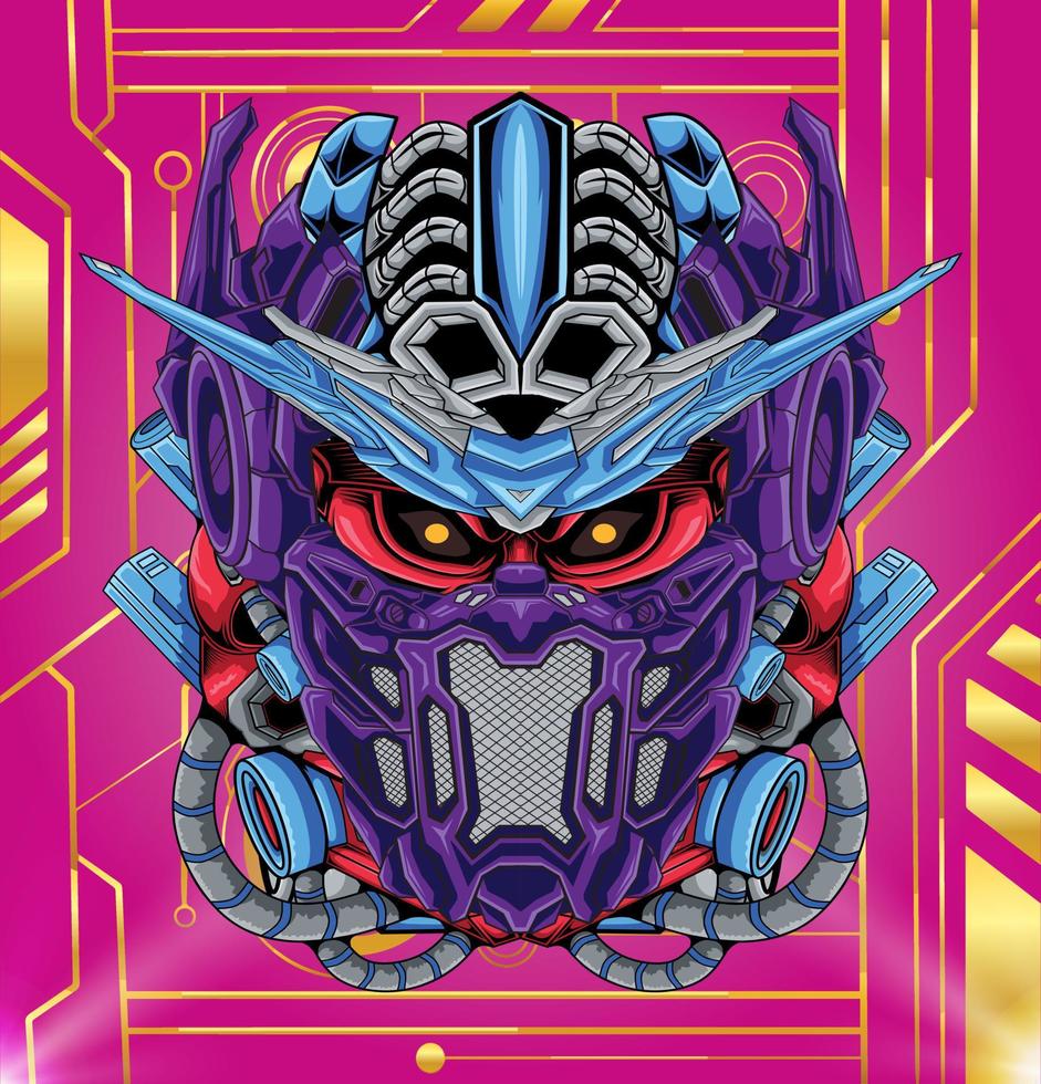 Futuristic knight mecha robot head illustration vector