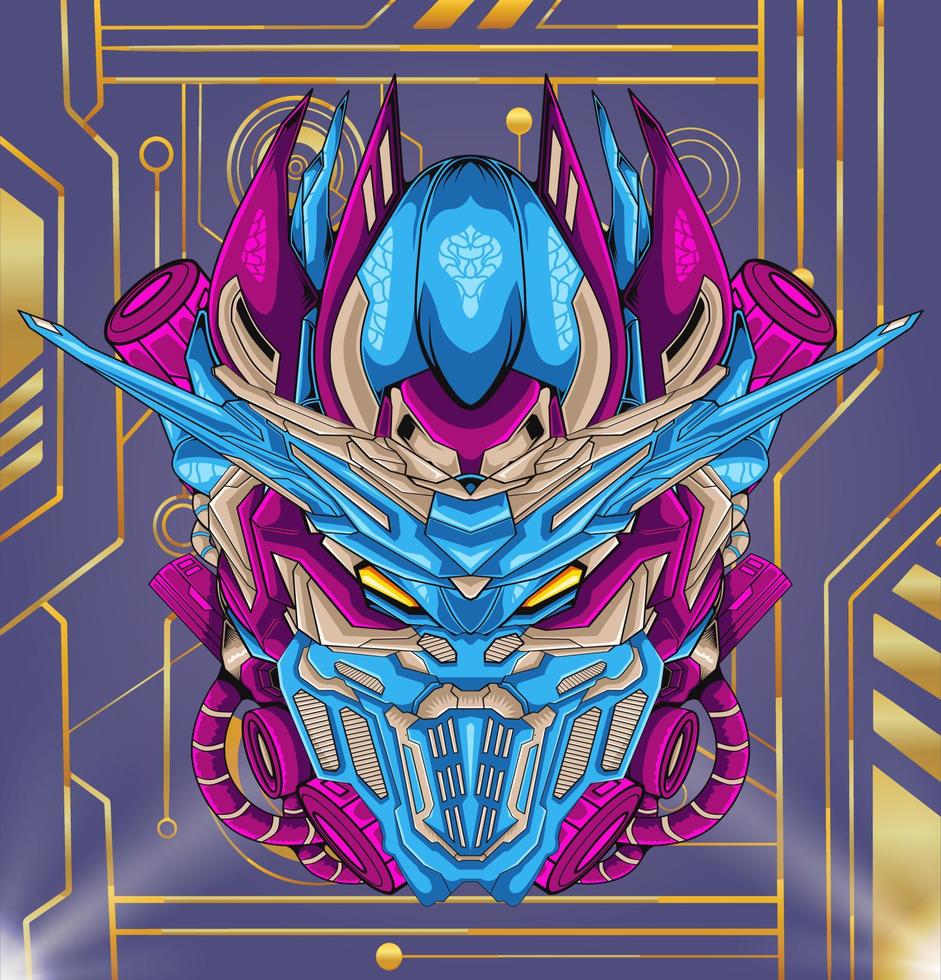 Warrior cyborg head robot knight illustration vector