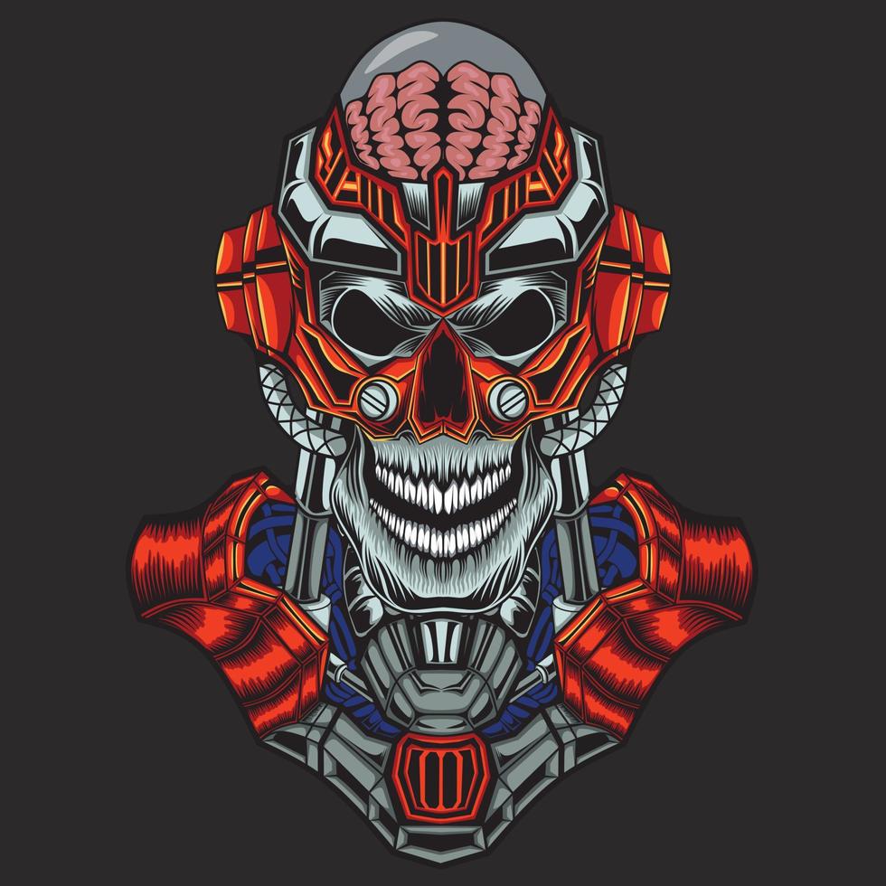 Cyber robot skull head character illustration vector