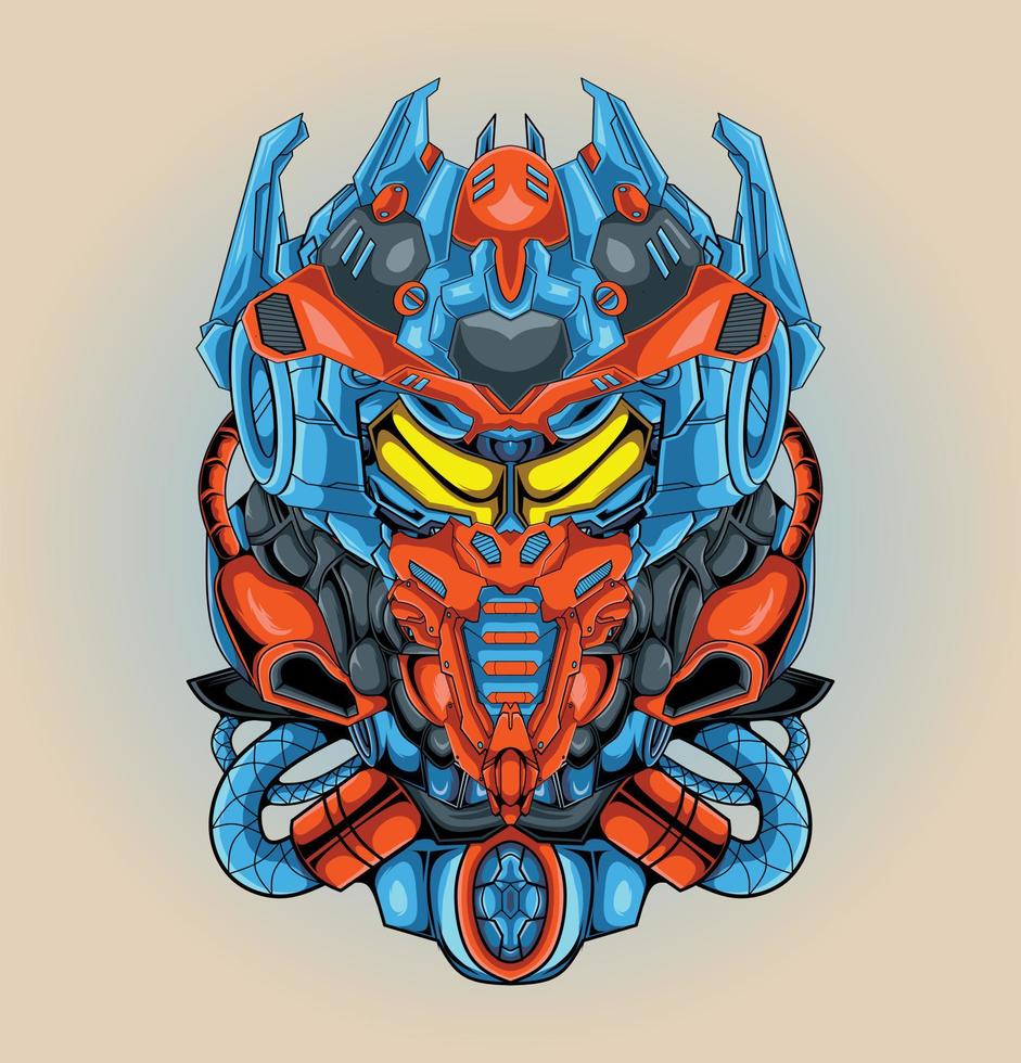 Military futuristic robot head illustration vector
