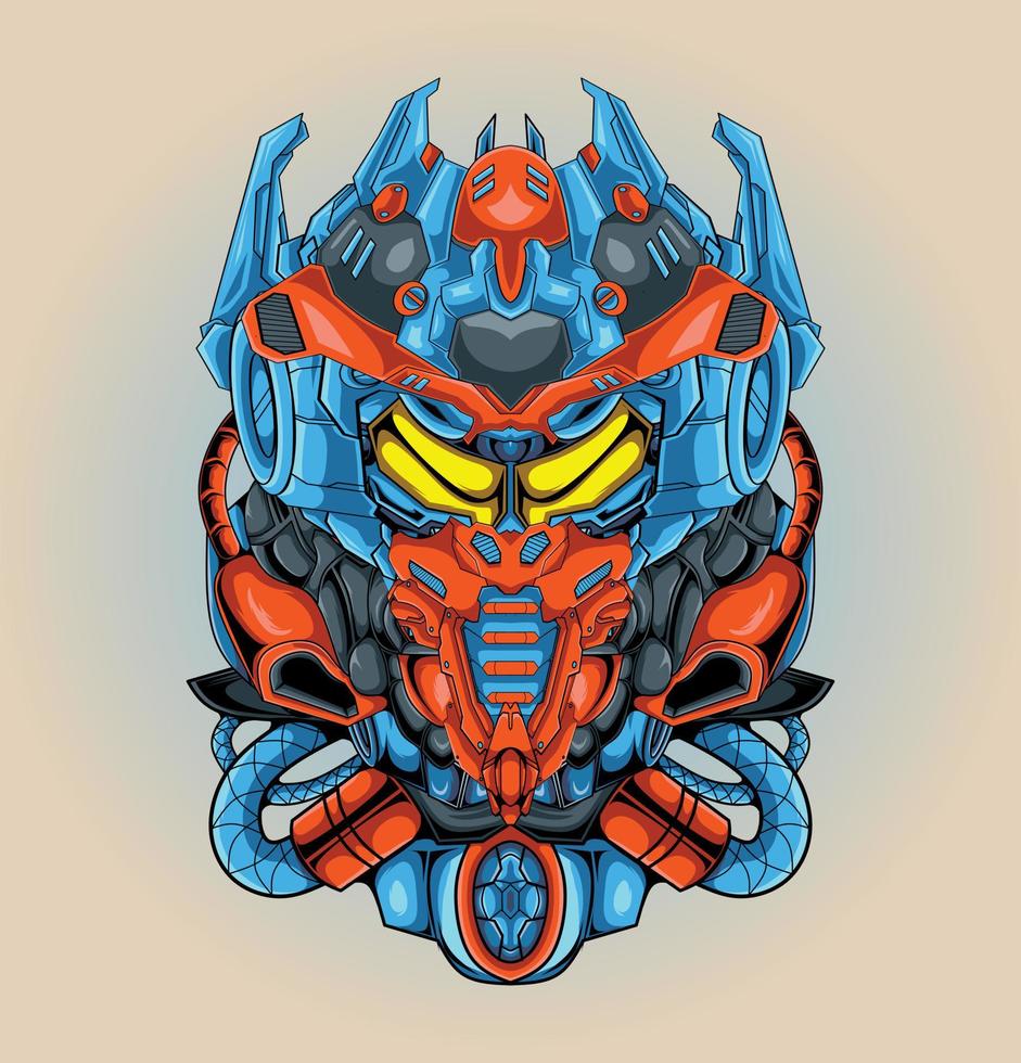 Military futuristic robot head illustration vector