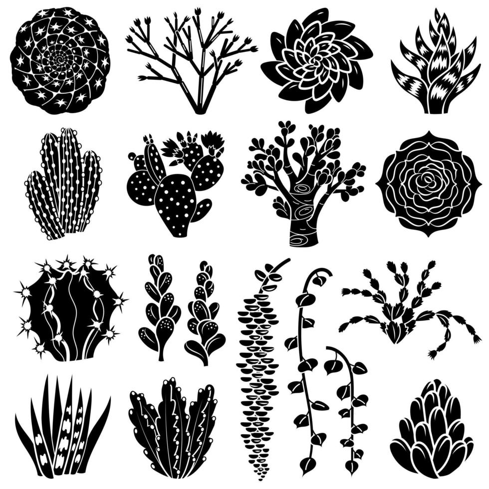 Succulent icons set, simple style vector