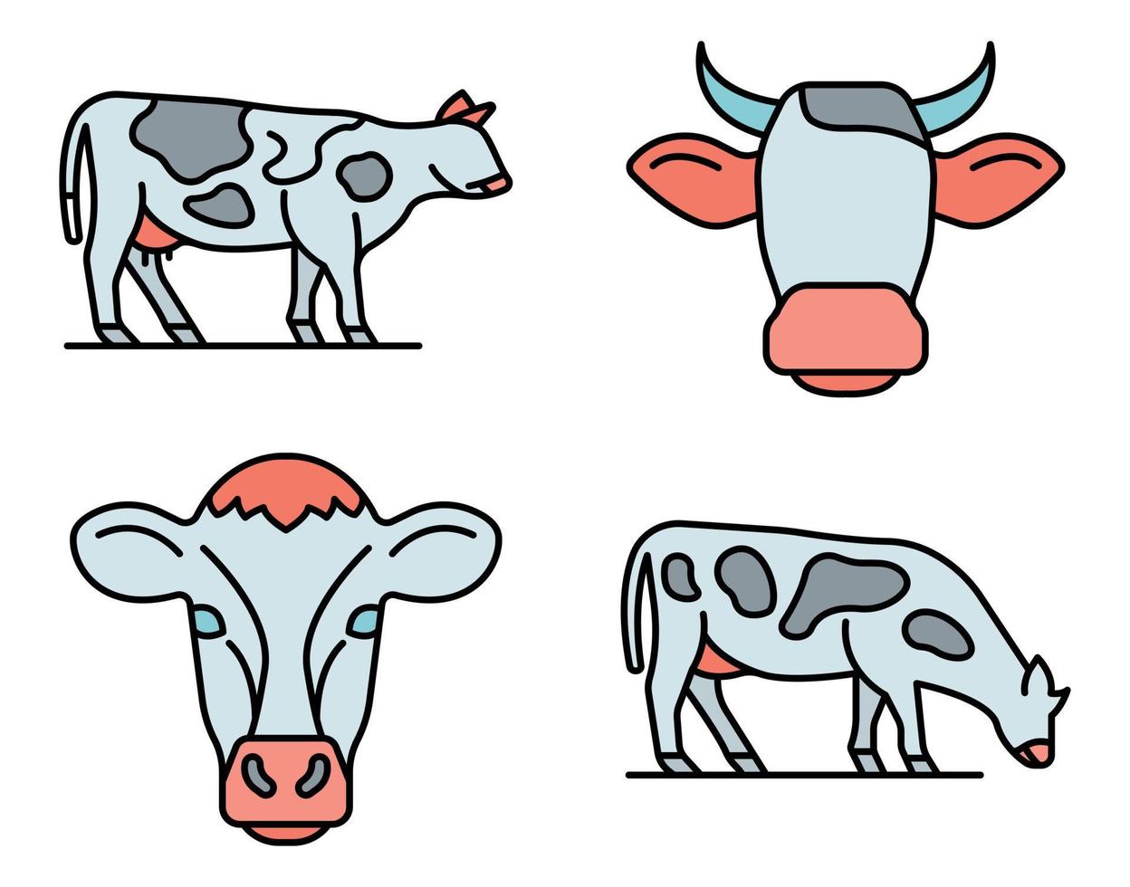 iconos de vaca establecer vector plano