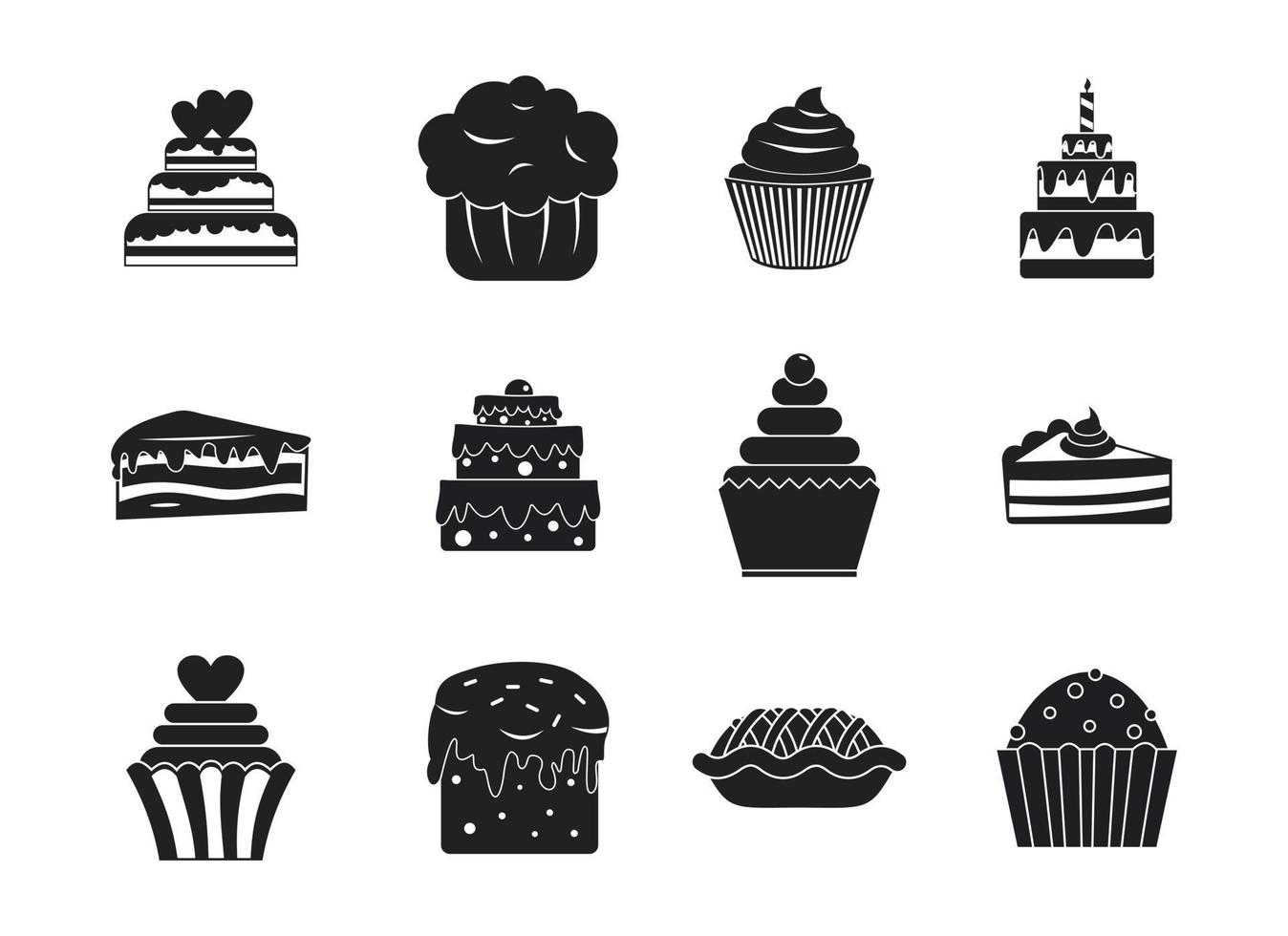 Cake icon set, simple style vector