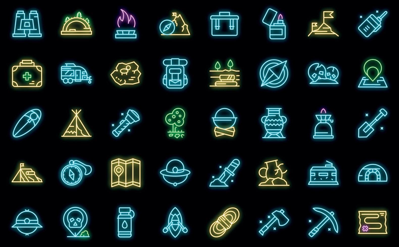 Expedition icon set neon vector