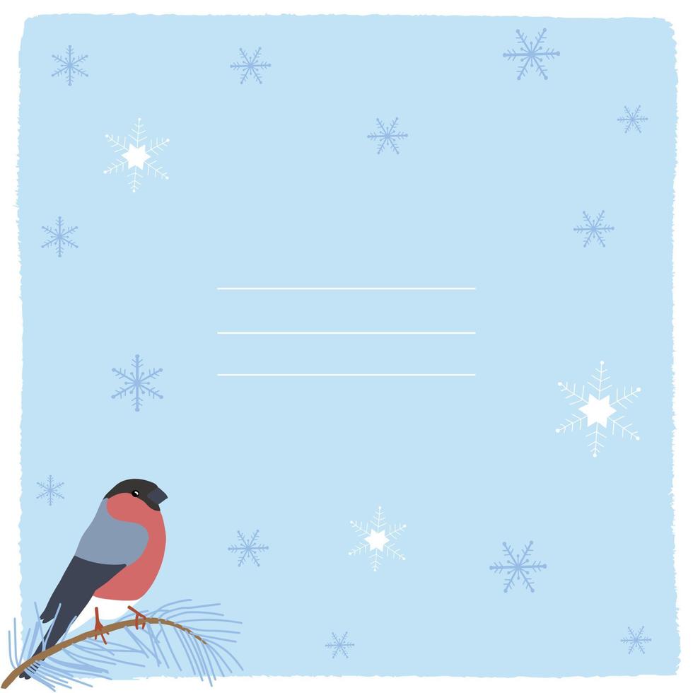 marco vectorial para una tarjeta de navidad o cubierta con un pájaro y copos de nieve sobre un fondo azul vector