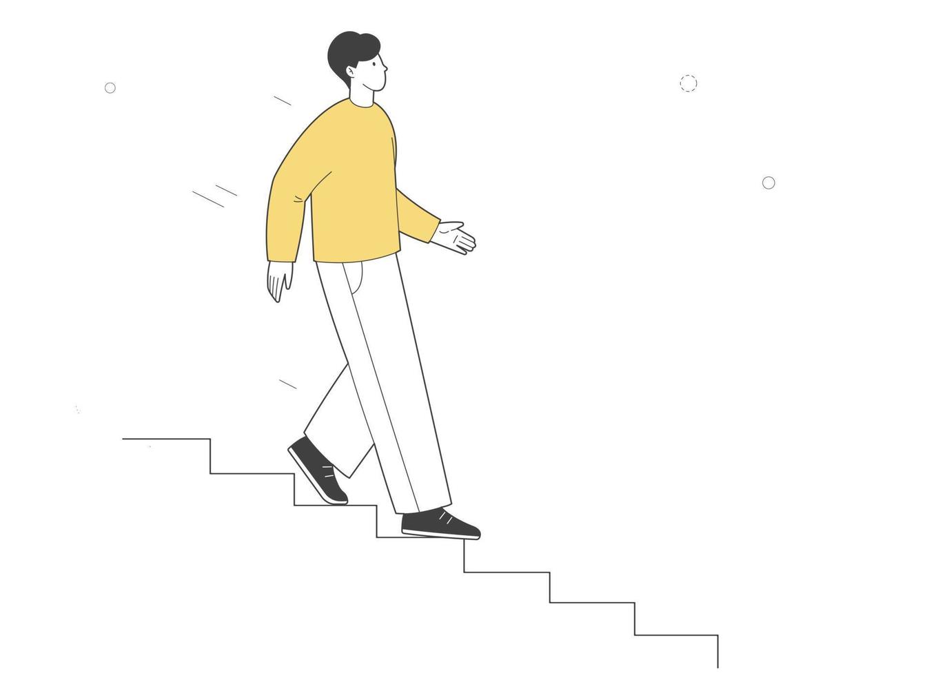 Man comes down the stairs. Vector outline illustration.