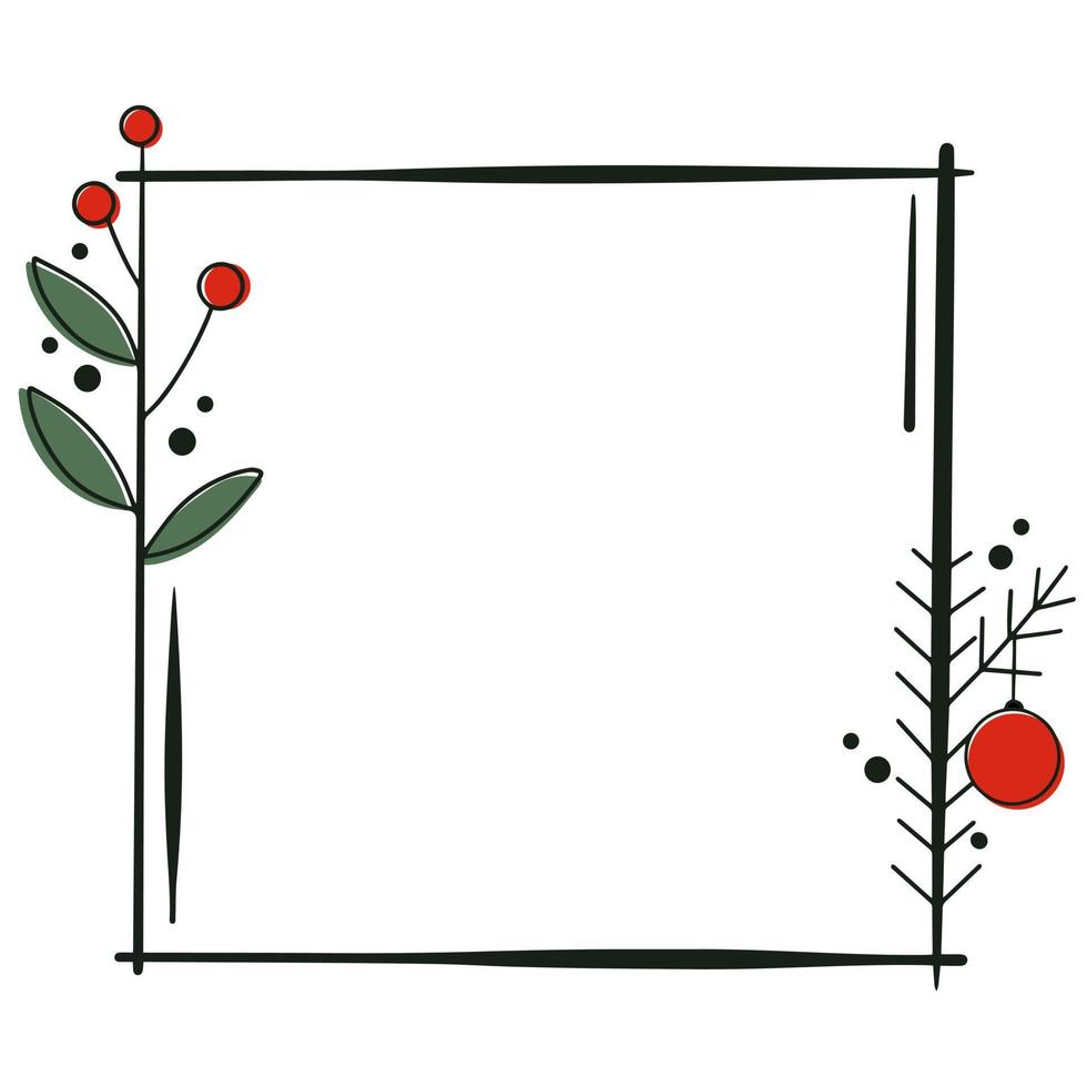 fondo de navidad con un marco de ramas de abeto y frutos rojos vector
