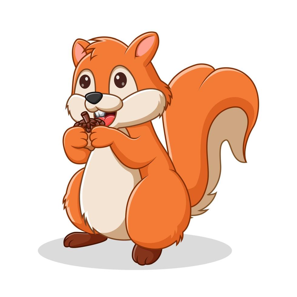 Cartoon Squirrel Holding Nut, Squirrel Mascot Cartoon Character. Animal Icon Concept White Isolated. Flat Cartoon Style Suitable for Web Landing Page, Banner, Flyer, Sticker, Card vector