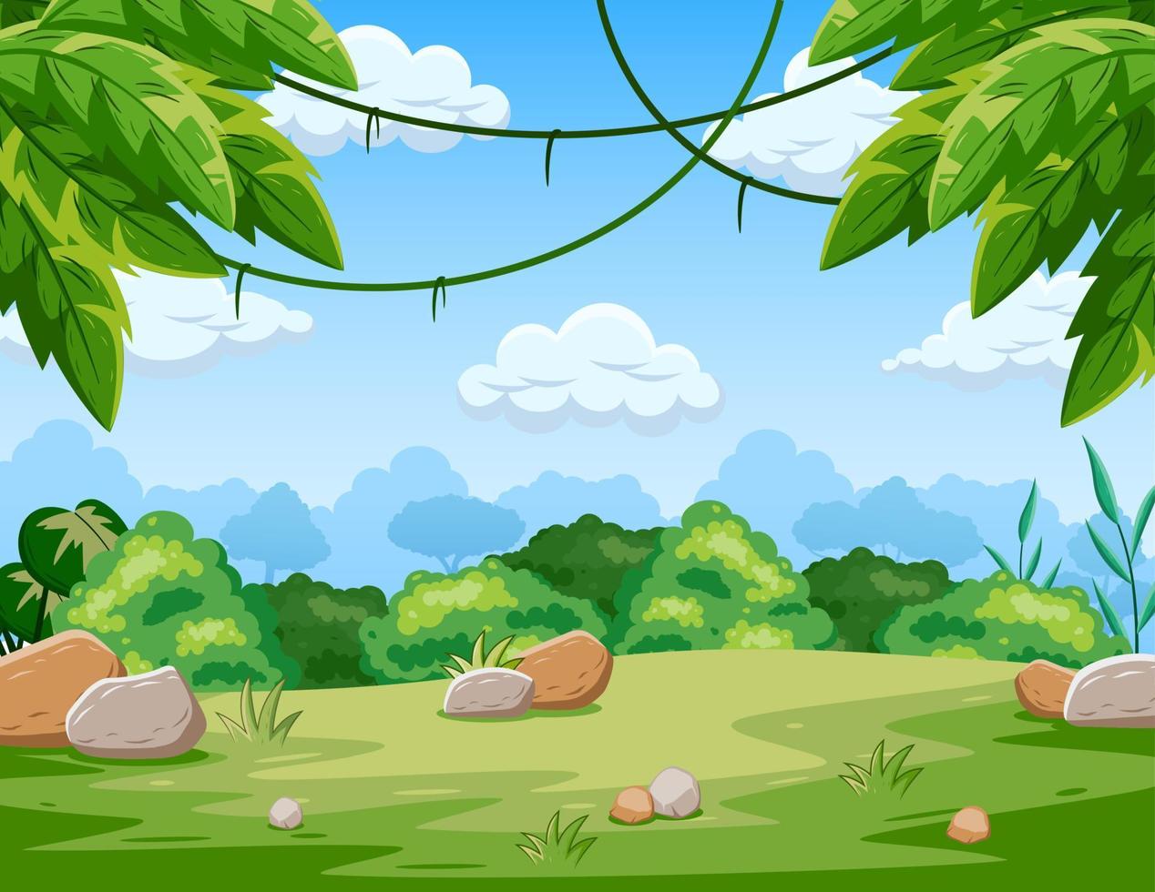 fondo de escena del parque natural con hoja de palma y palmera vector