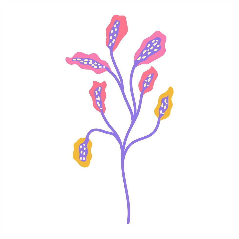 ilustración aislada plana de hoja púrpura. follaje de jardín o bosque, de un árbol decoración orgánica ecológica. vegetación natural de verano. ilustración vectorial rama floral. color rosa vector