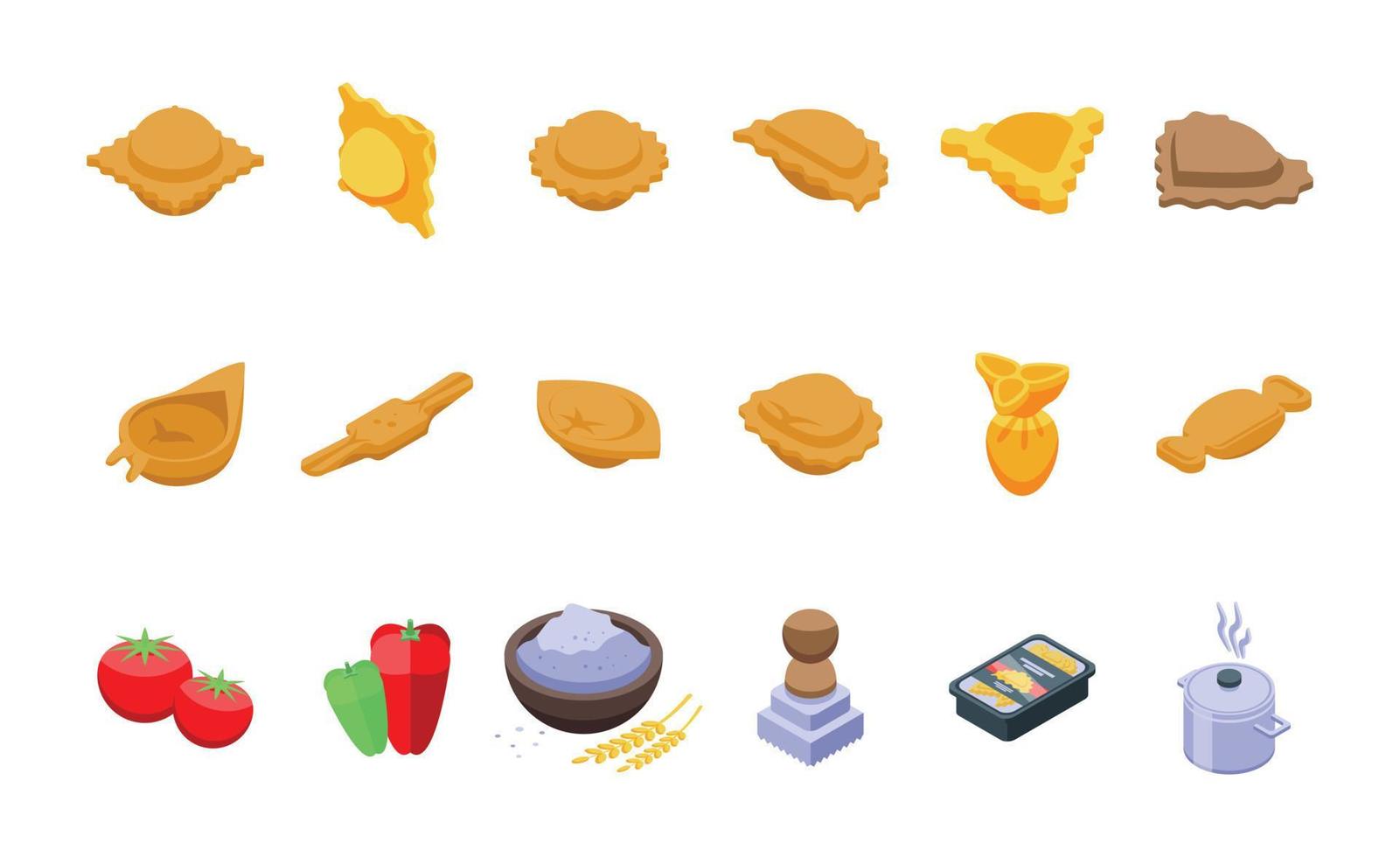 Ravioli icons set isometric vector. Flour food vector