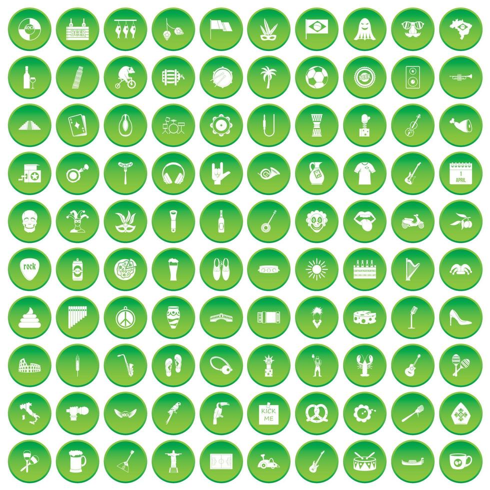 100 iconos de festival callejero establecer círculo verde vector