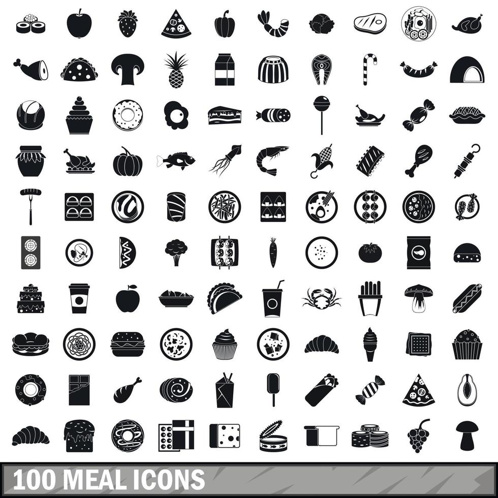 100 iconos de comida, estilo simple vector