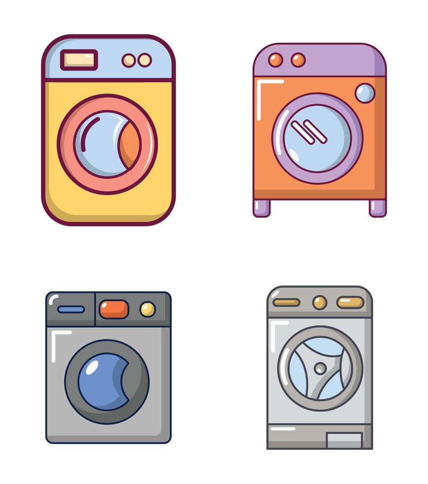 Wash machine icon set, cartoon style vector