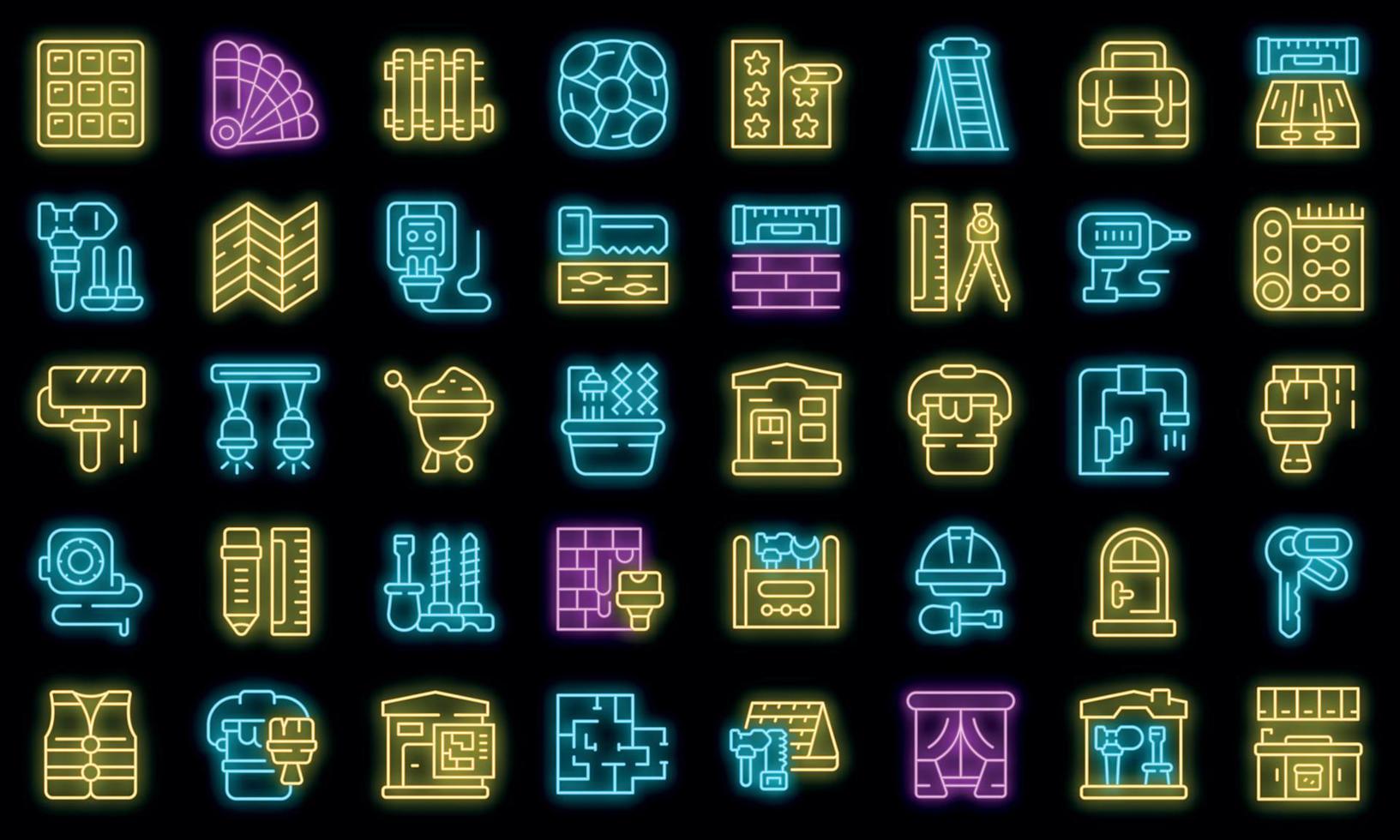 Remodeling icons set outline vector. Interior carpet vector neon