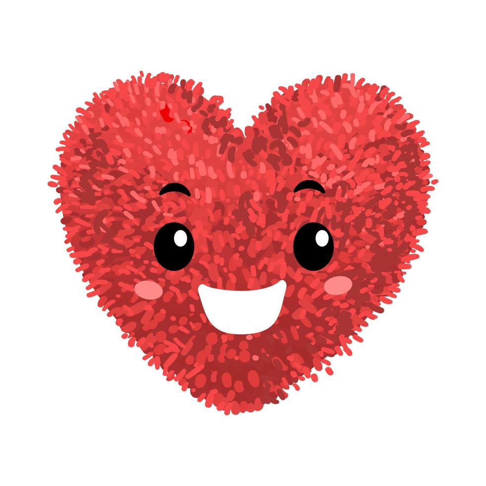 Vector Colorful Illustration of Soft Toy in the Shape of a Heart with cute face isolated on white background