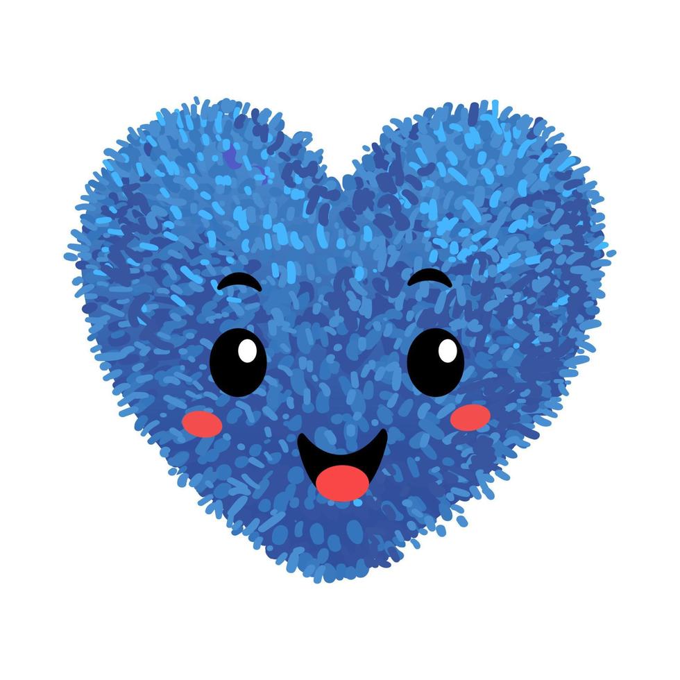 Vector Colorful Illustration of Soft Toy in the Shape of a Heart with cute face isolated on white background