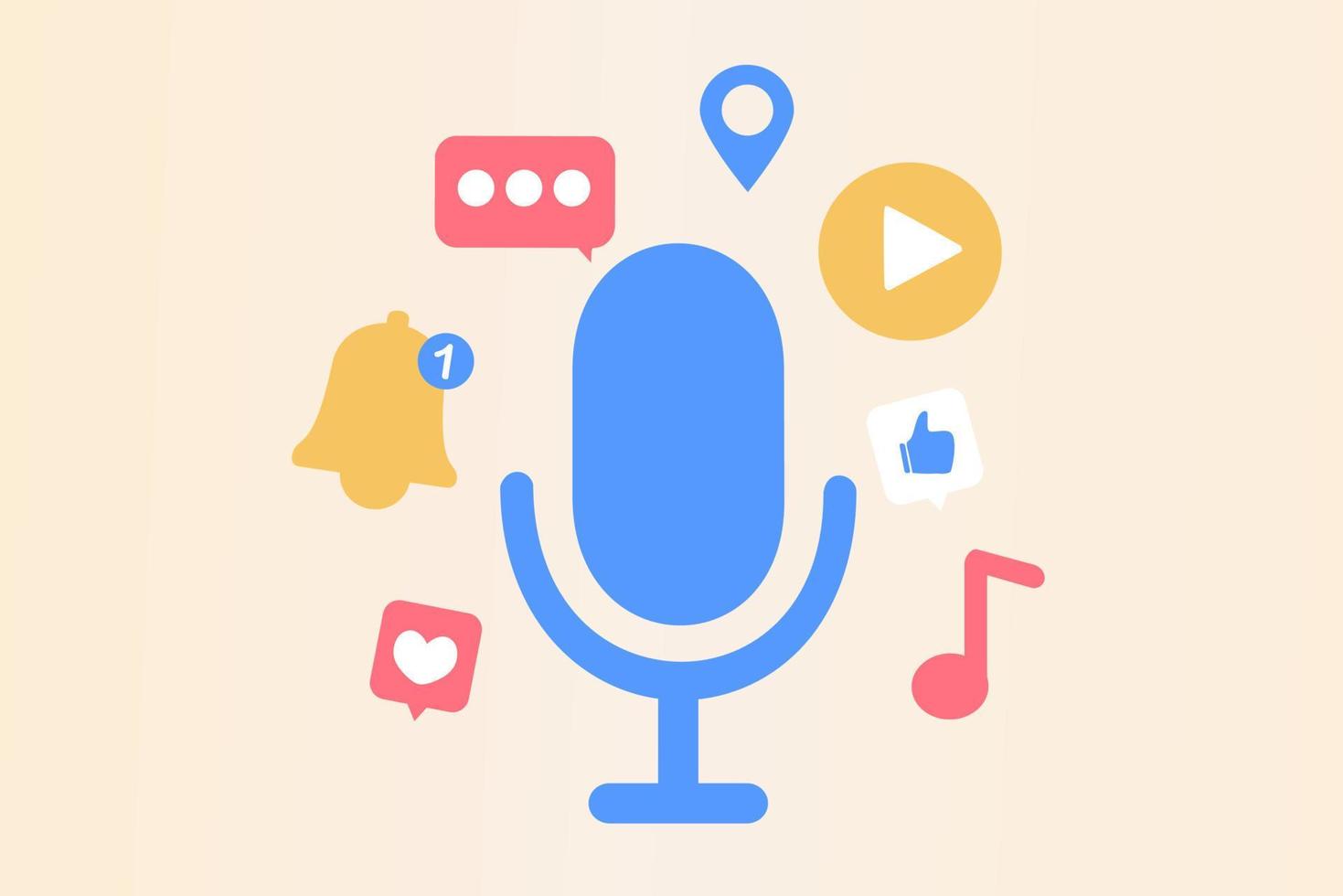 Podcast content concept. Streaming, online show, blogging, media marketing, podcasting app, radio advertising, broadcasting station, digital recording. Flat vector illustration for poster, web banner.