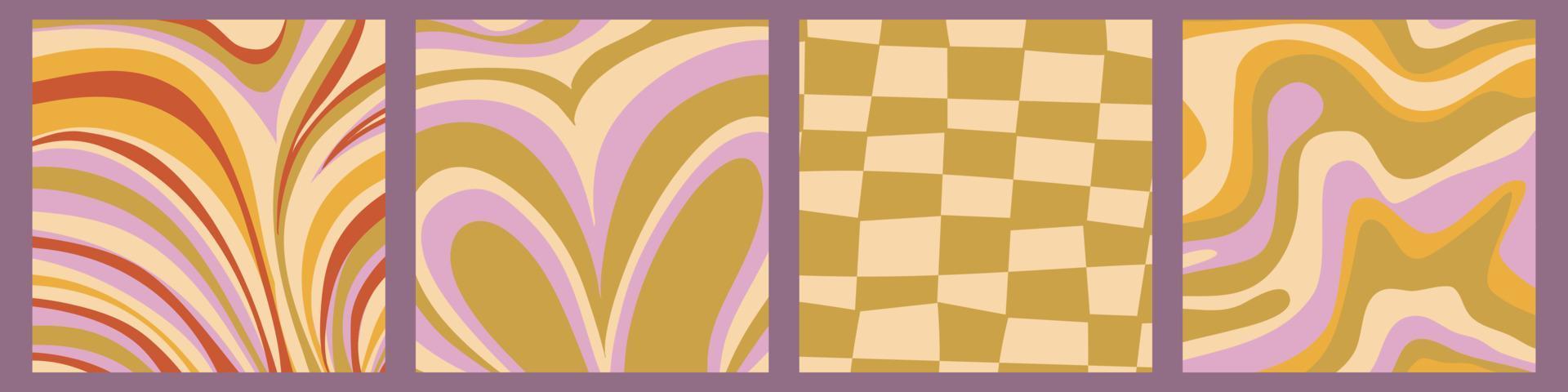 Psychedelic swirl, oovy pattern set. Psychedelic retro wave wallpaper. Liquid groovy background. Vector design illustration