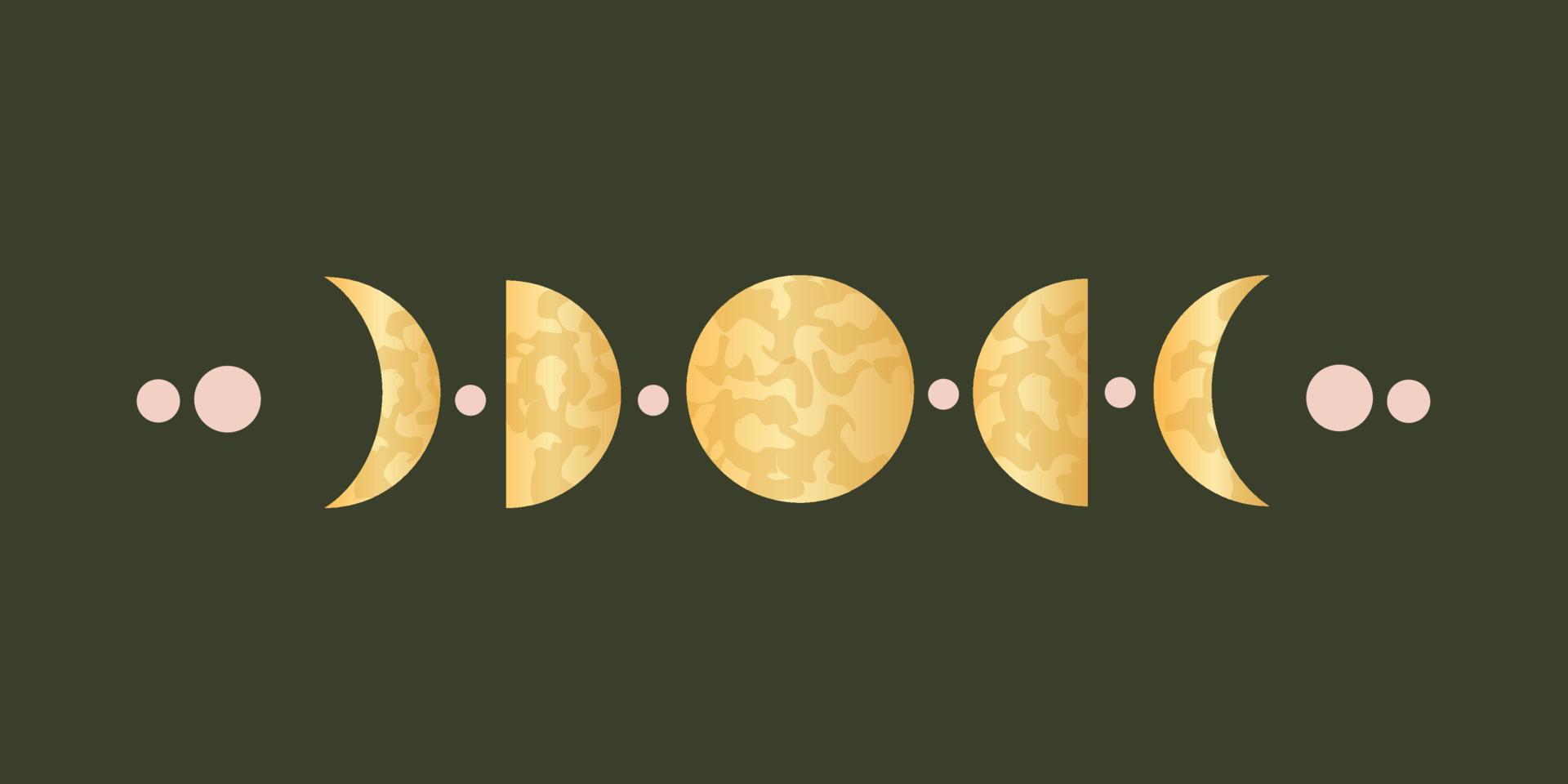 Moon phases for pagan sacred astrology. Celestial complete cycle of moons with decorations. Vector illustration