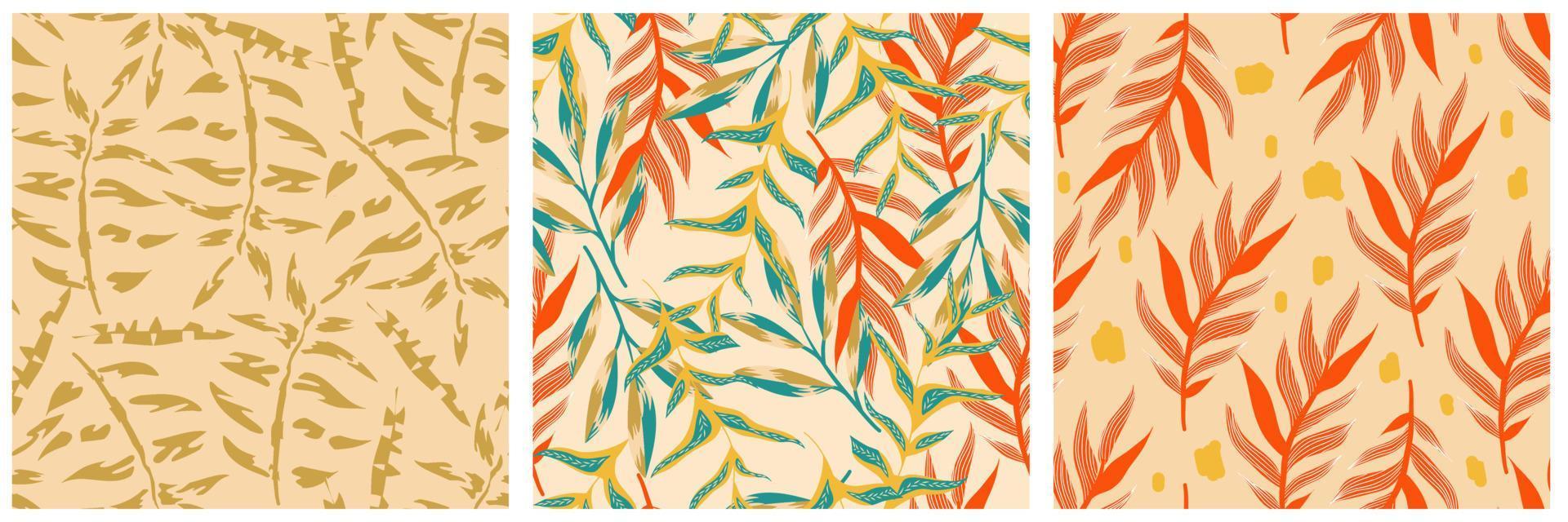 Aesthetic boho jungle seamless pattern set for print design. Boho botanical collection tropic floral background. Modern exotic floral jungle pattern. Geometric texture. Print design. vector