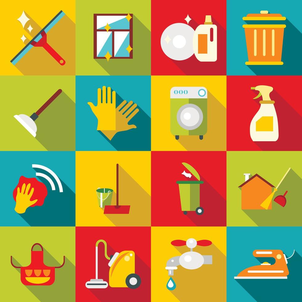 Cleaning items icons set, flat style vector