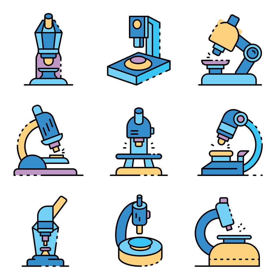 Iconos de microscopio establecer vector de color de línea