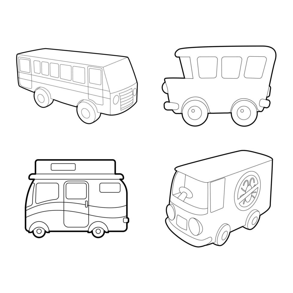 conjunto de iconos de autobús, estilo de esquema vector