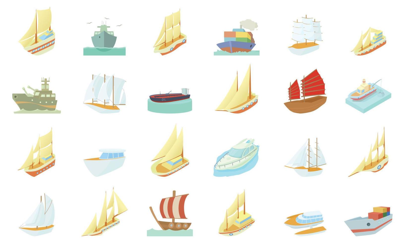 Ship icon set, cartoon style vector