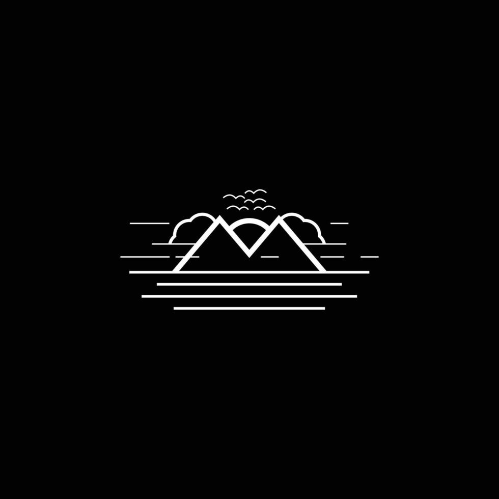 flat outline design beach mountain view and sun vector