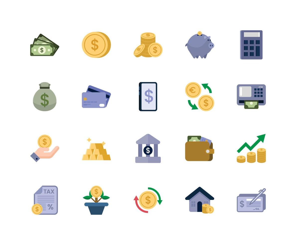 conjunto de iconos financieros, estilo de icono plano, ilustración vectorial vector