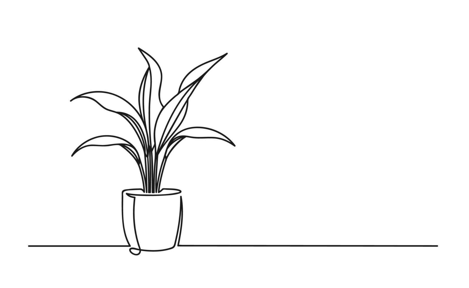 Continuous one line drawing of a flower in a pot vector