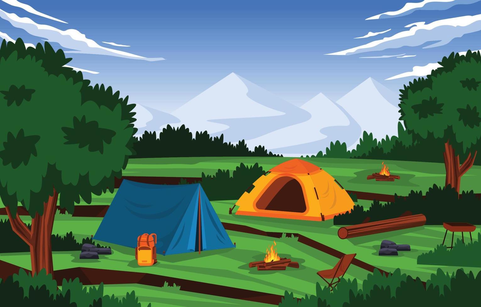 campamento de verano tienda al aire libre montaña naturaleza aventuras vacaciones vector