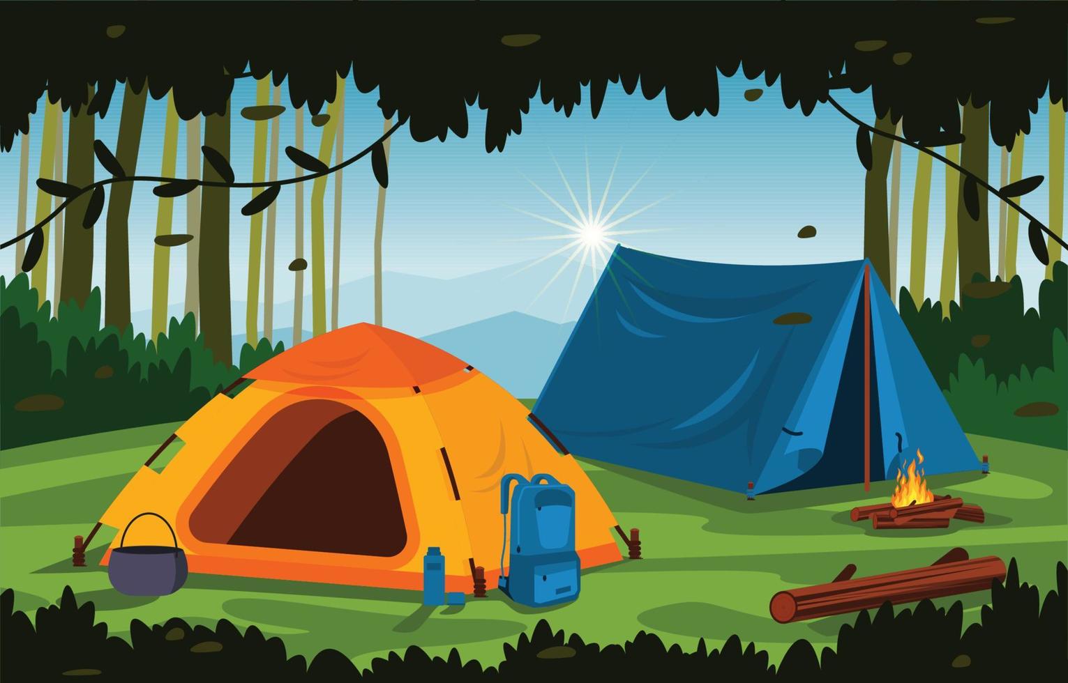 Summer Camp Tent Outdoor Mountain Nature Adventure Holiday vector