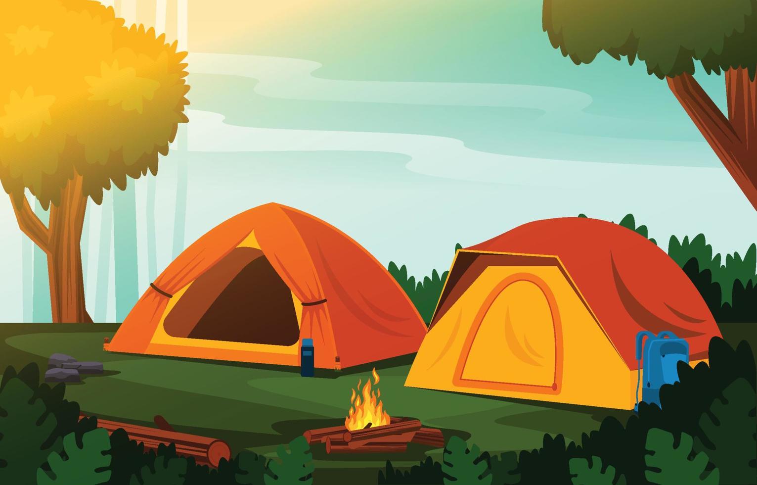 campamento de vacaciones tienda aventura al aire libre hermosa naturaleza paisaje vector