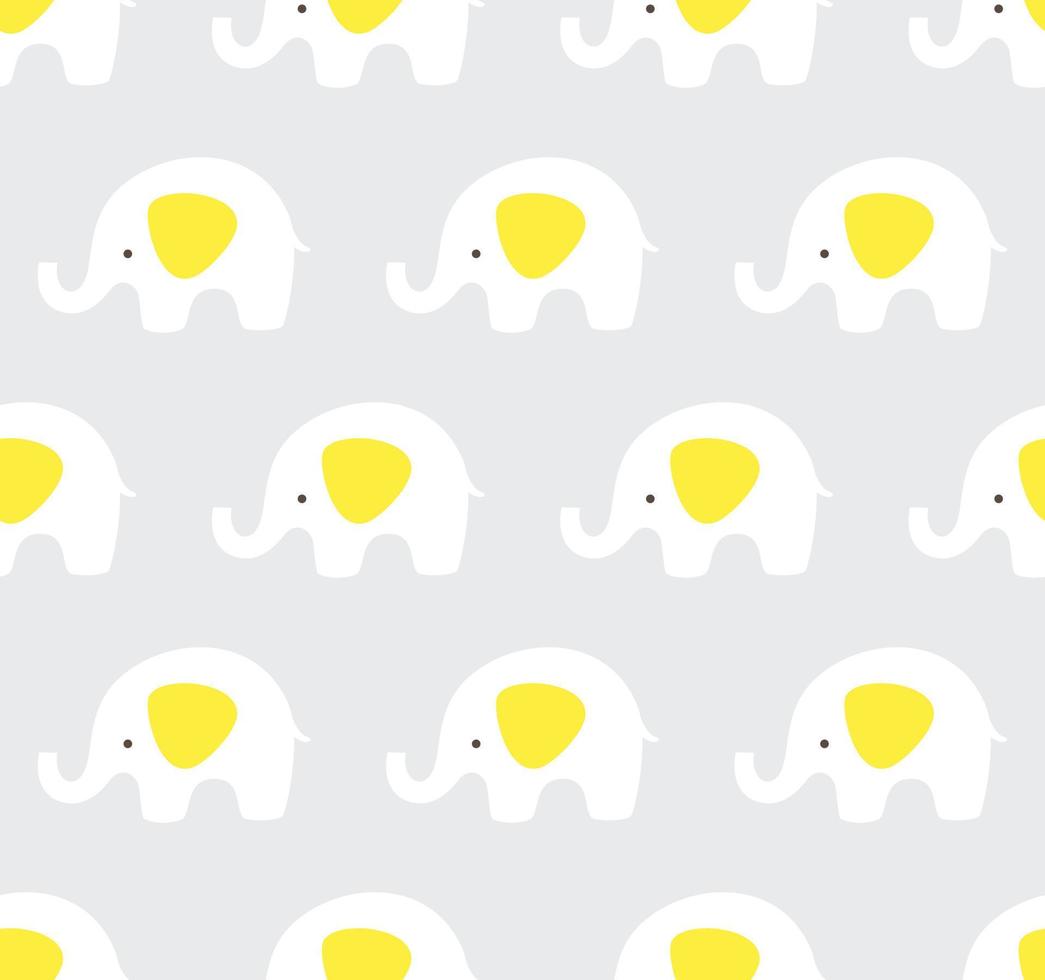 Gray and yellow elephants pattern. Cute vector seamless background.