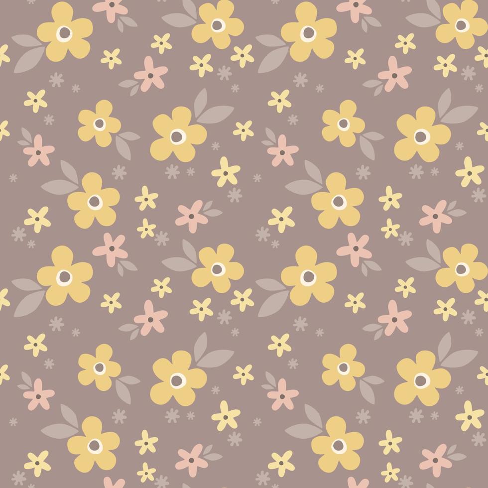 Floral pattern. Vector seamless flower background in yellow, pink and brown. Vintage flowers.