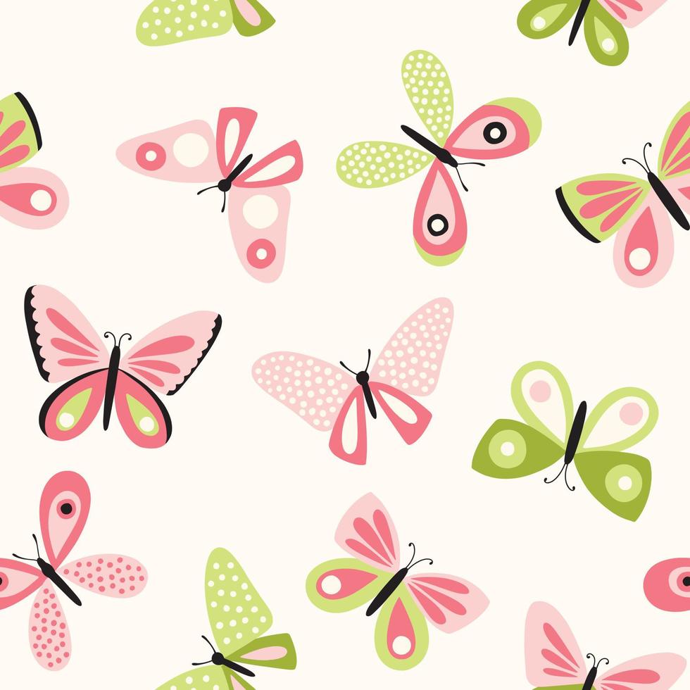 Vector seamless pattern with butterflies. Cute spring background.