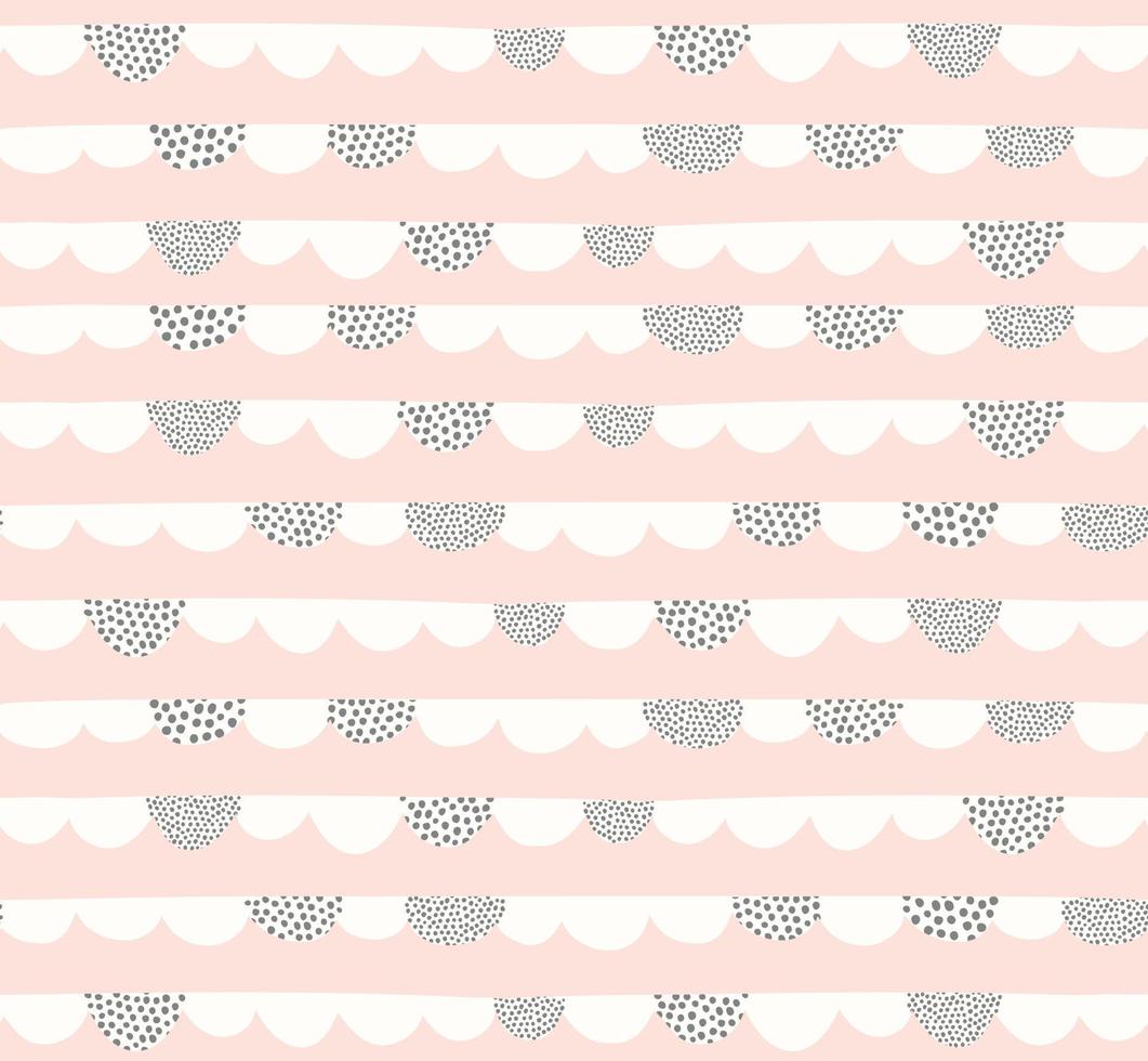 Doodle geometric vector pattern. Semi circle, dots, scallops, arc geometric background in scandinavian style.