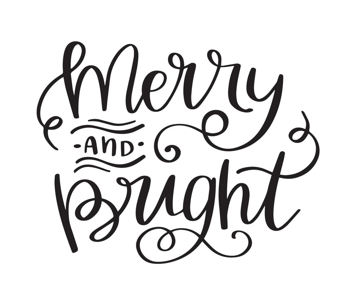 Merry and Bright text hand lettering. Modern Christmas modern calligraphy. Greeting card design, gift tags. vector