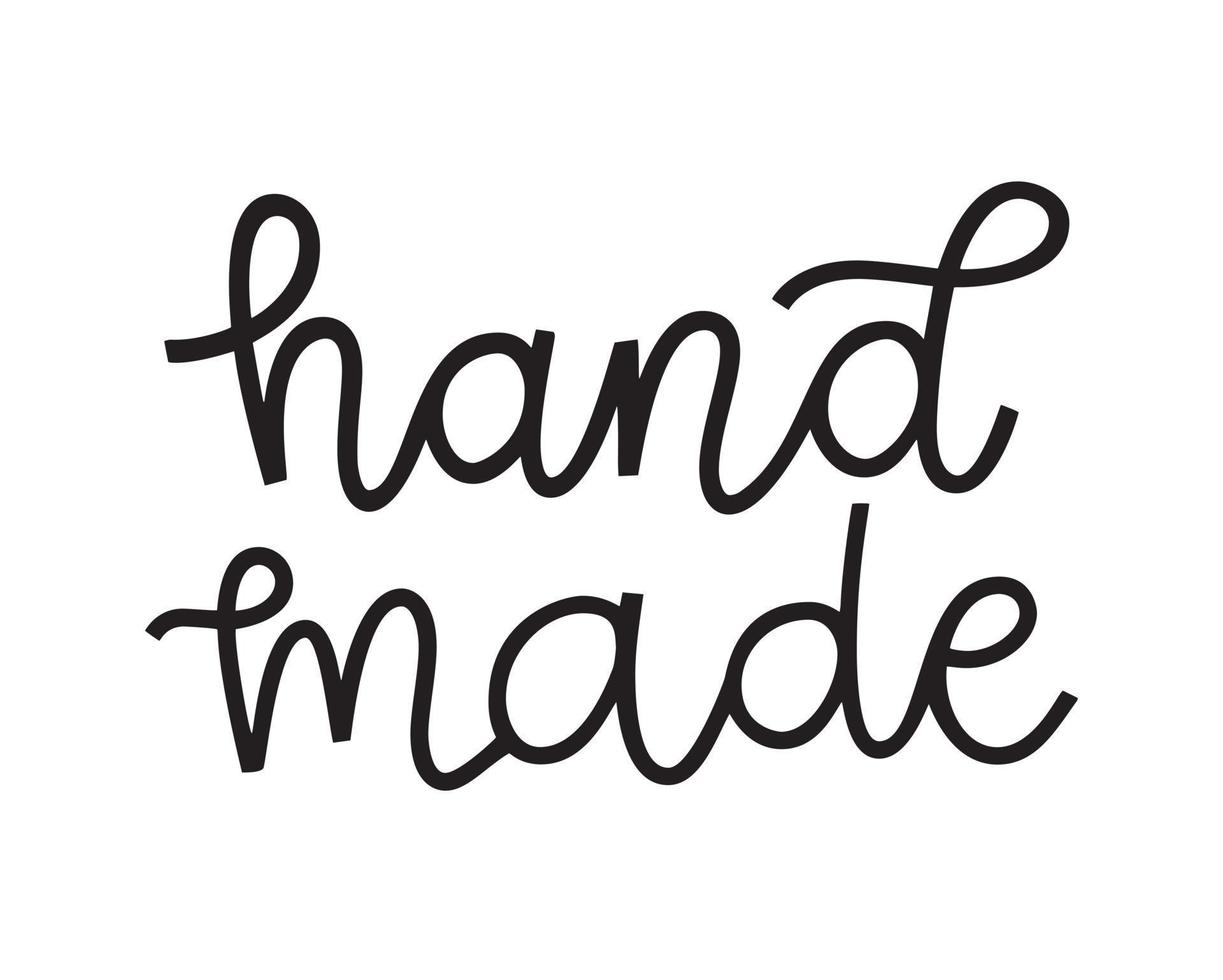 Hand made. Hand drawn lettering phrase. Stylish logo, emblem for product packaging, shop, website, blog. vector