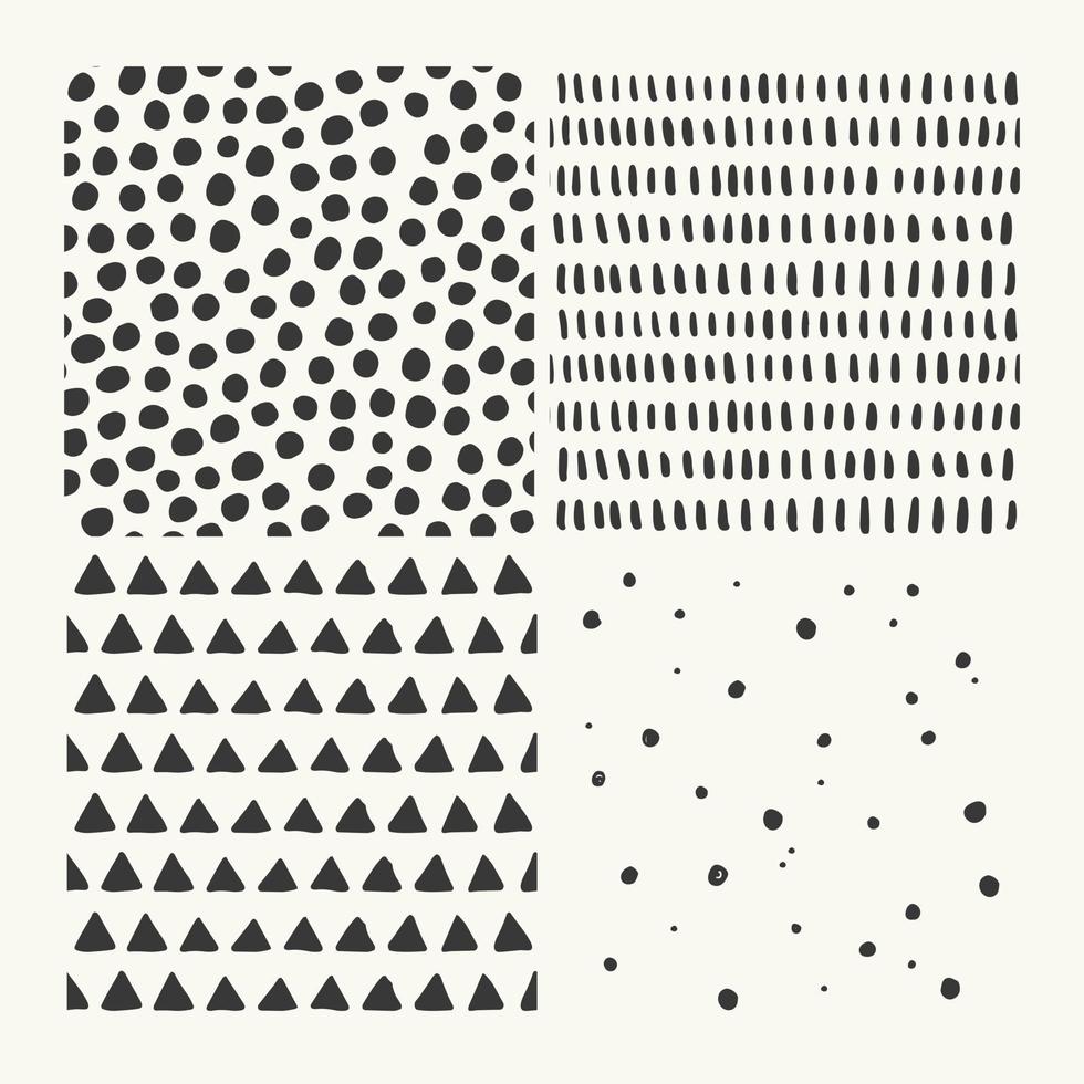 Vector patterns set. Hand drawn doodles made with ink. Seamless geometric backgrounds.
