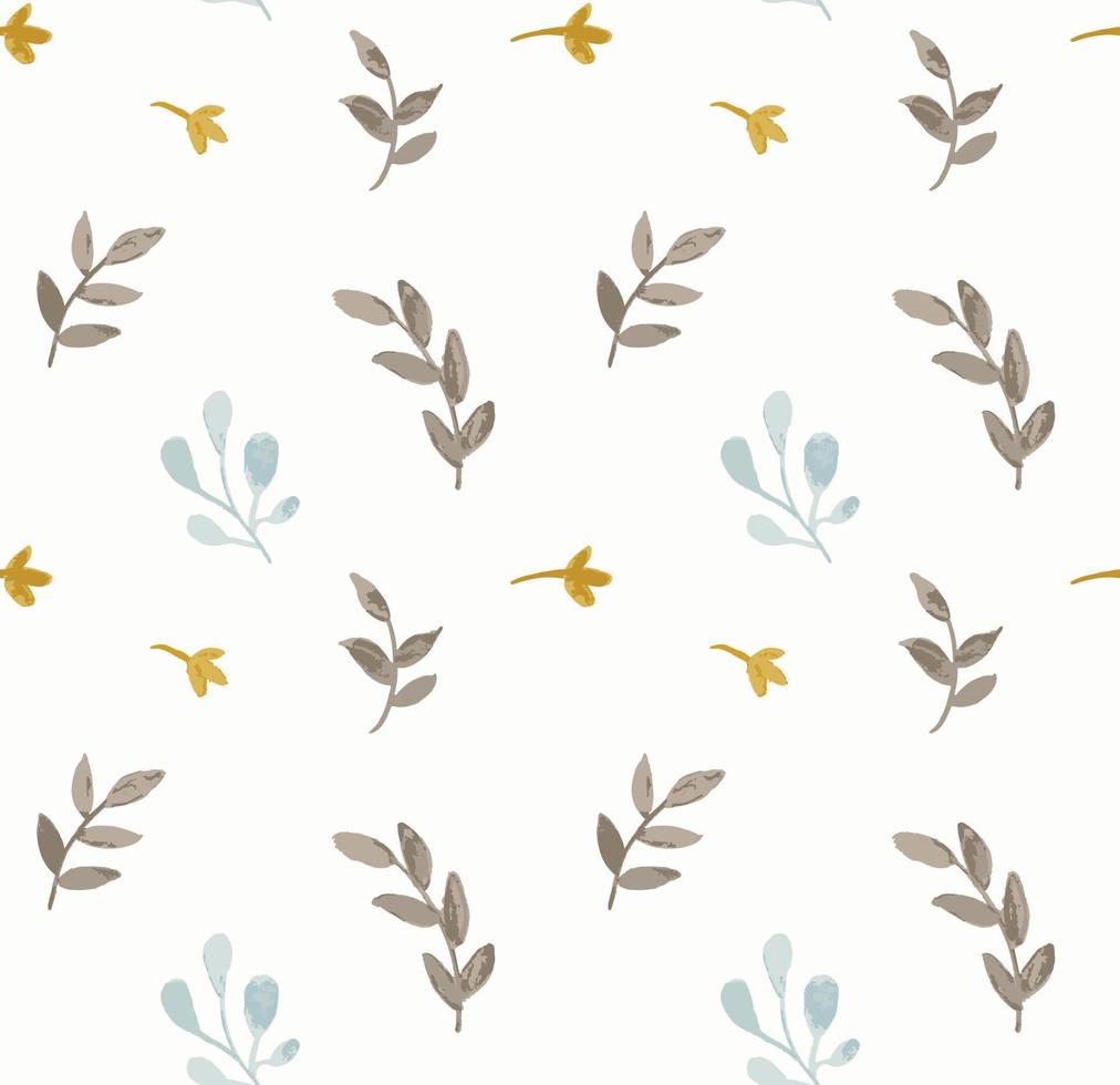 Hand drawn seamless pattern with branches, leaves and flowers. Vector watercolor background in pastel, fall colors.