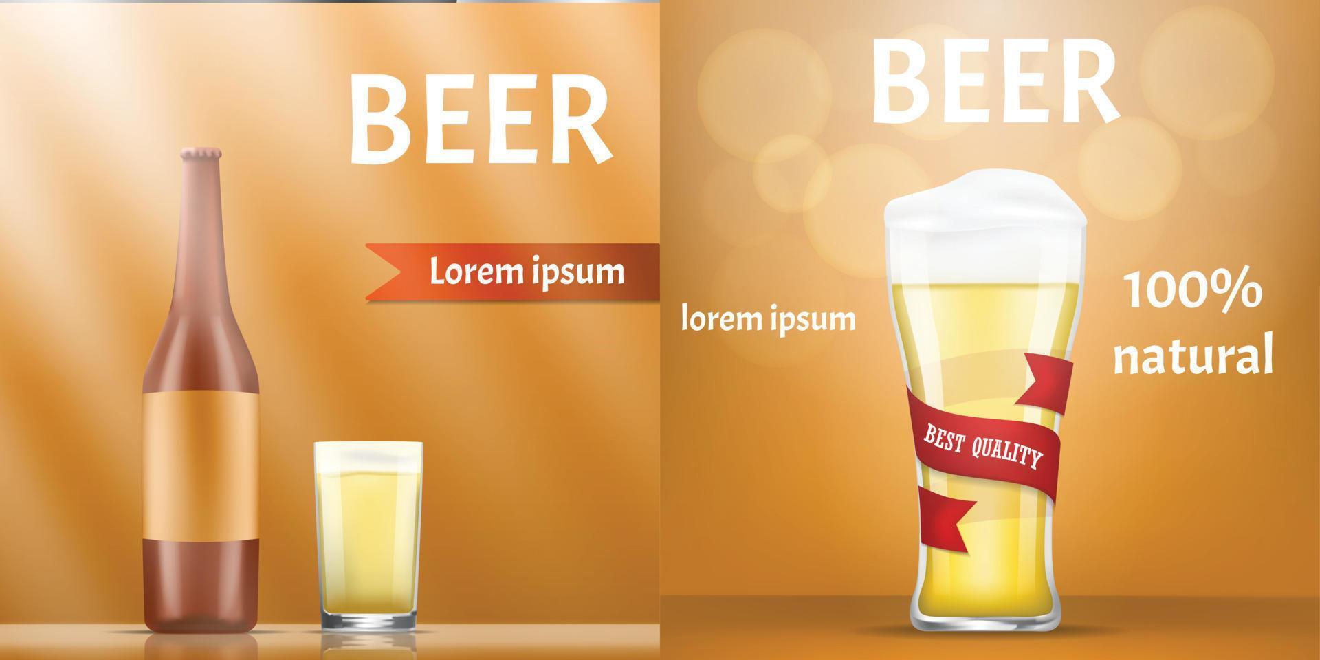 Natural beer banner set, realistic style vector